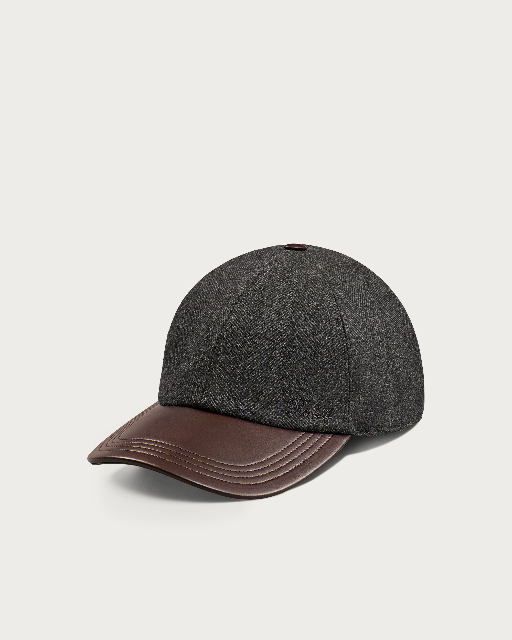 Baseball Cap with Leather Visor, Midnight Grey, hi-res