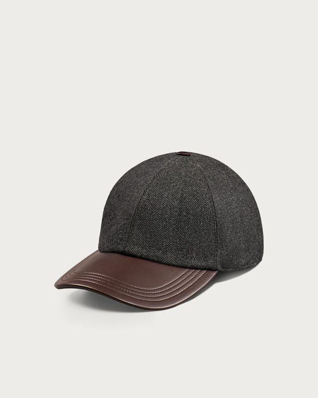 Baseball Cap with Leather Visor, Midnight Grey, hi-res
