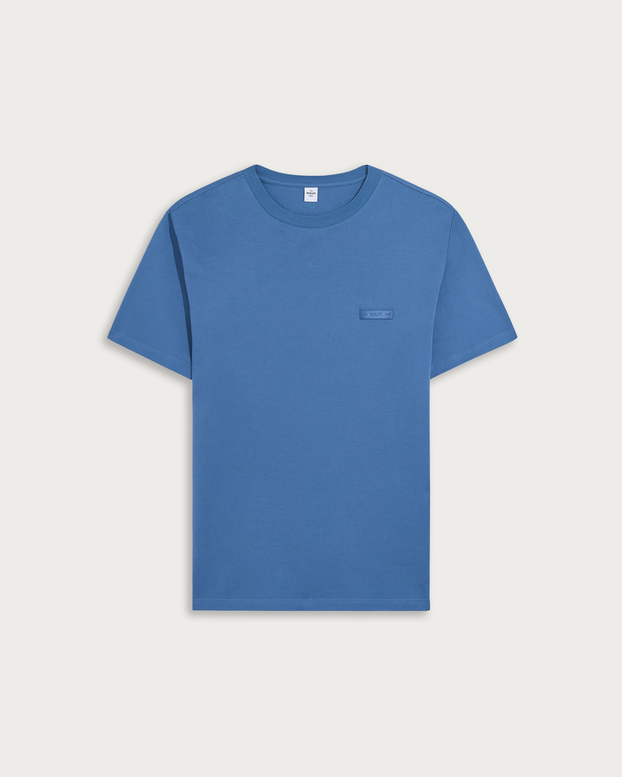 T-shirt with Leather Detail, Helvetia Blue, hi-res