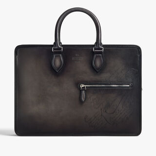 Un Jour Scritto Leather Briefcase, NERO GRIGIO, hi-res