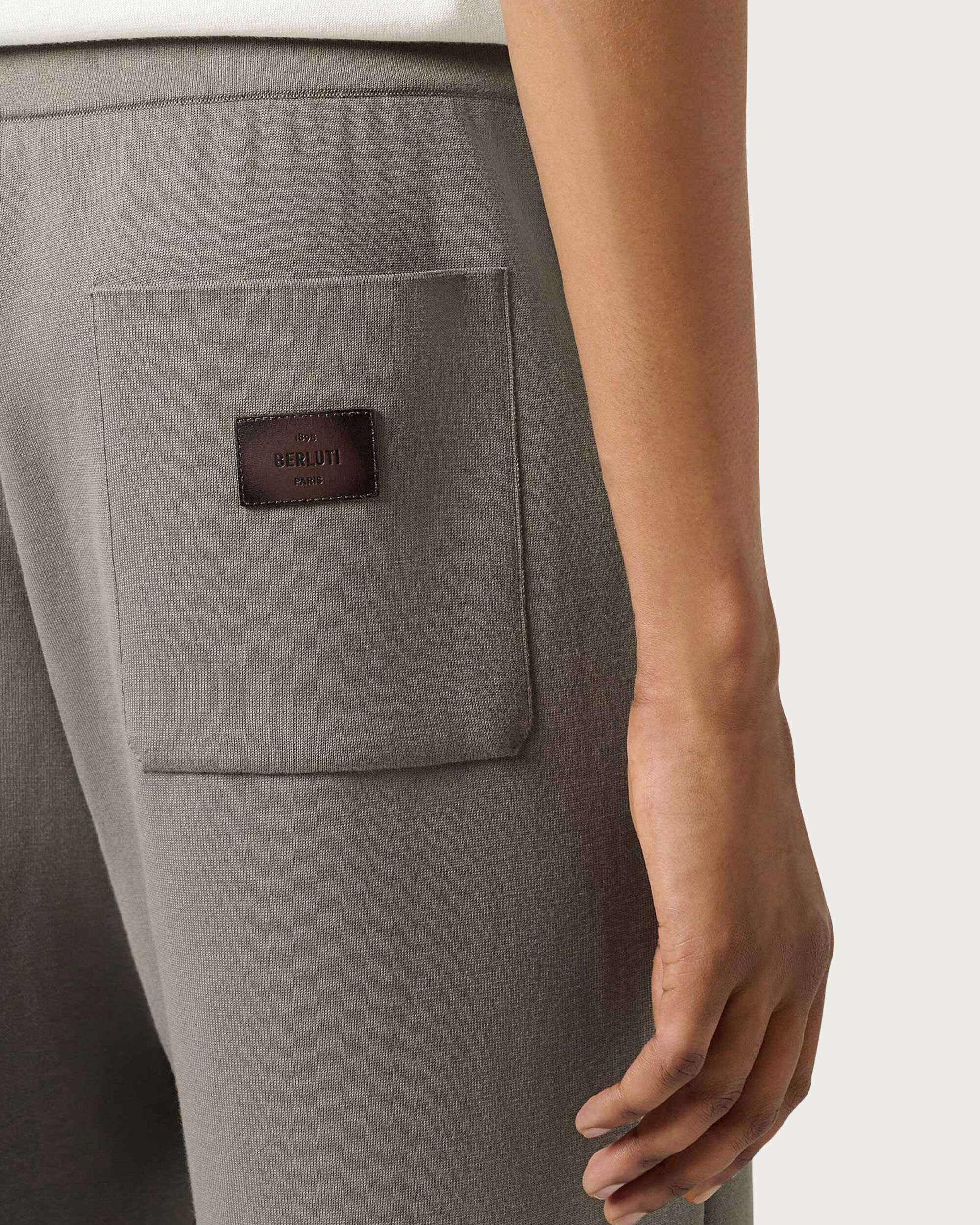 Double Face Knitted Trousers with Leather Detail, Pebbles Grey, hi-res