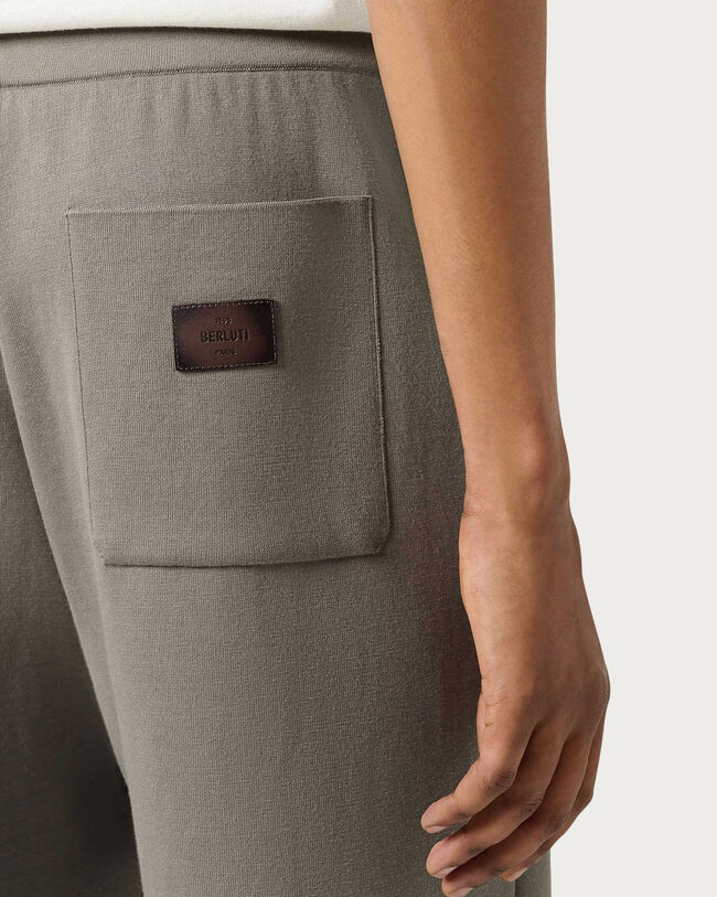 Double Face Knitted Trousers with Leather Detail, Pebbles Grey, hi-res