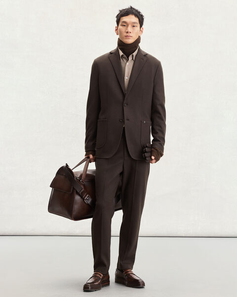 Jersey Pants with Leather Detail, Chocolate Brown, hi-res