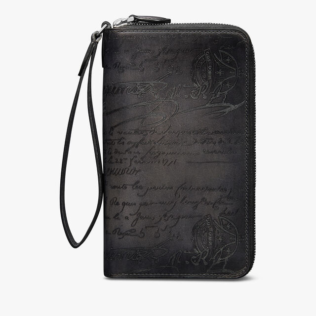 Tali Scritto Leather Long Zipped Wallet, NERO GRIGIO, hi-res 1
