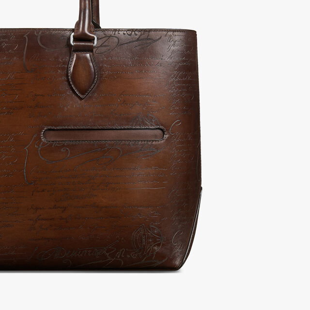 Toujours Scritto Leather Tote Bag, CACAO INTENSO, hi-res 5