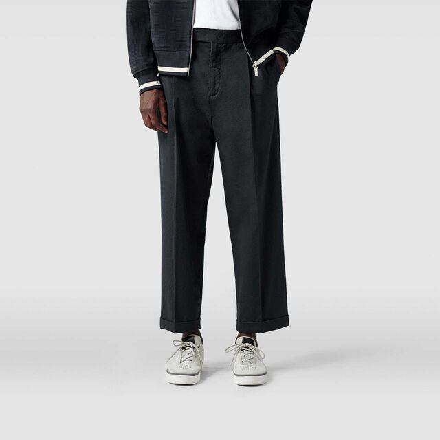 Seersucker Relaxed Trousers, NERO BLUE, hi-res 3