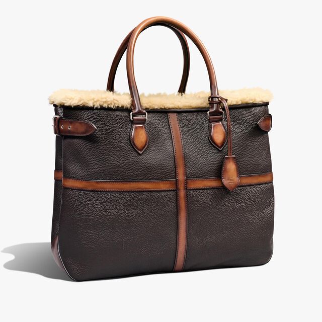 Toujours XL Deer Skin And Shearling Tote Bag, CACAO INTENSO + DARK BROWN, hi-res 2