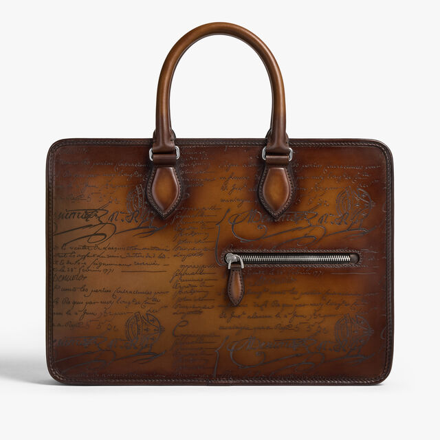 Un Jour Mini Scritto Leather Briefcase, CACAO INTENSO, hi-res 1