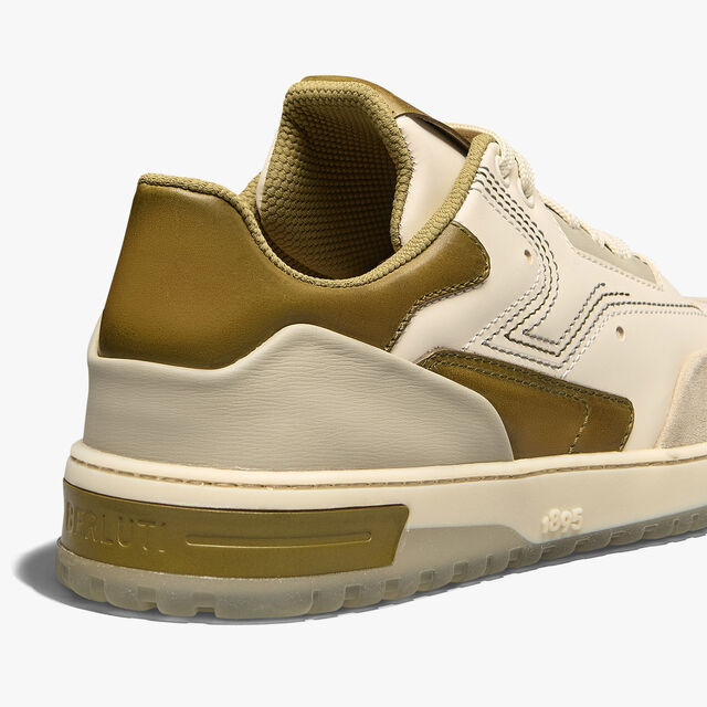 Playoff Leather Sneaker, OFF-WHITE+ACID GREEN, hi-res 5
