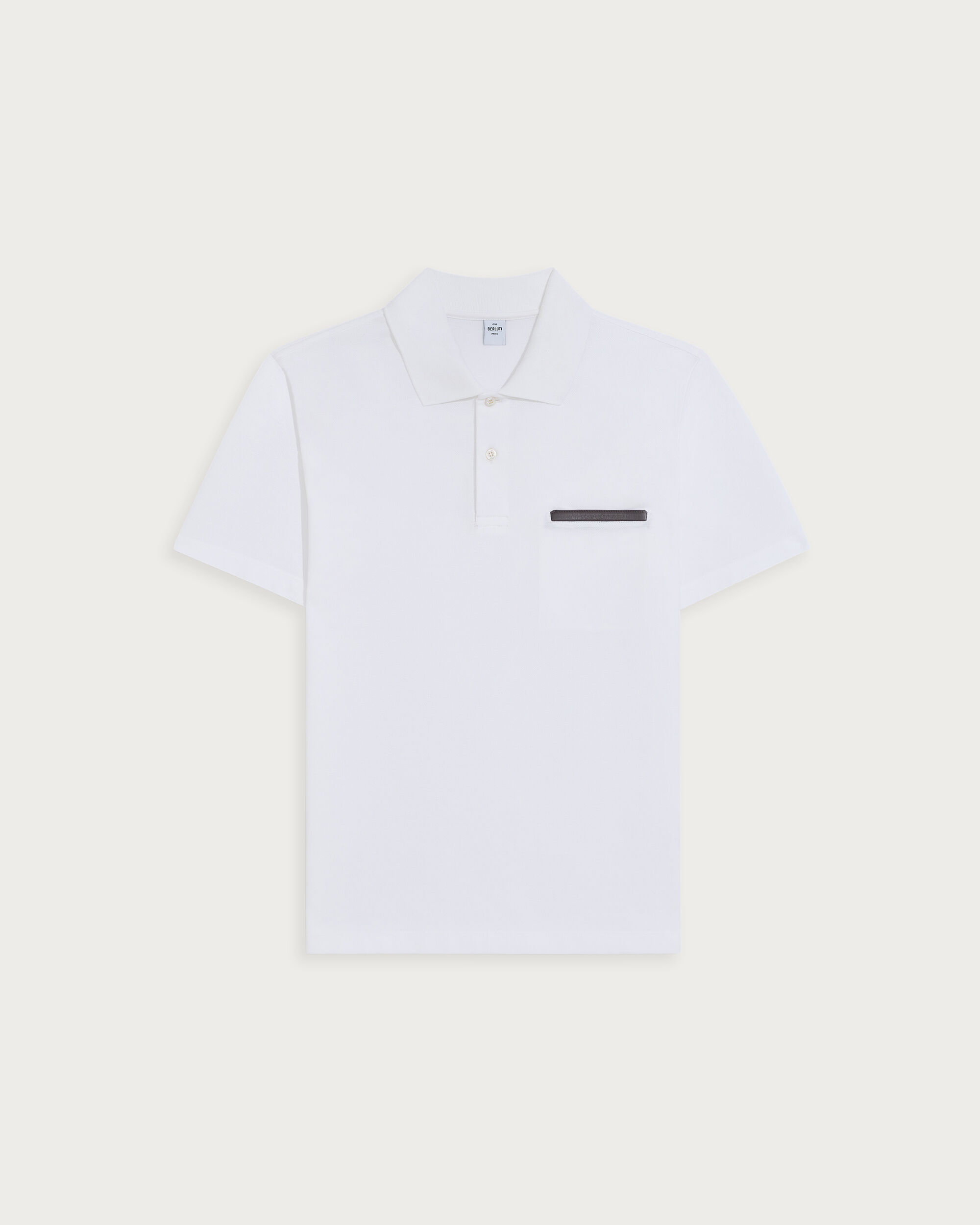 Pocket Polo with Leather Detail, Blanc Optique, hi-res