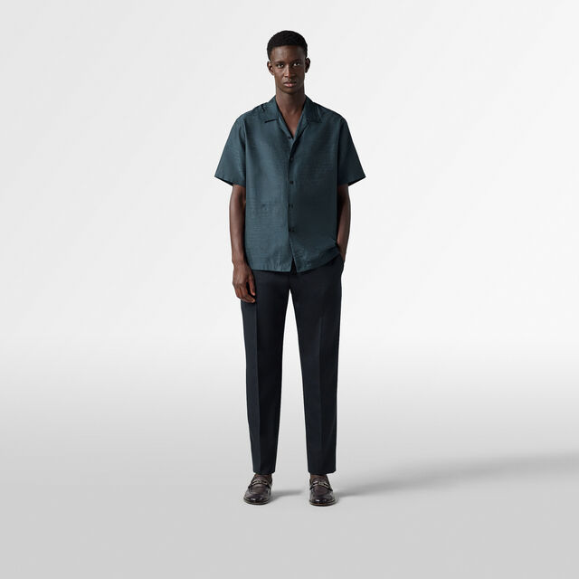 Cotton Silk Scritto Short Sleeves Shirt, NERO BLUE, hi-res 4