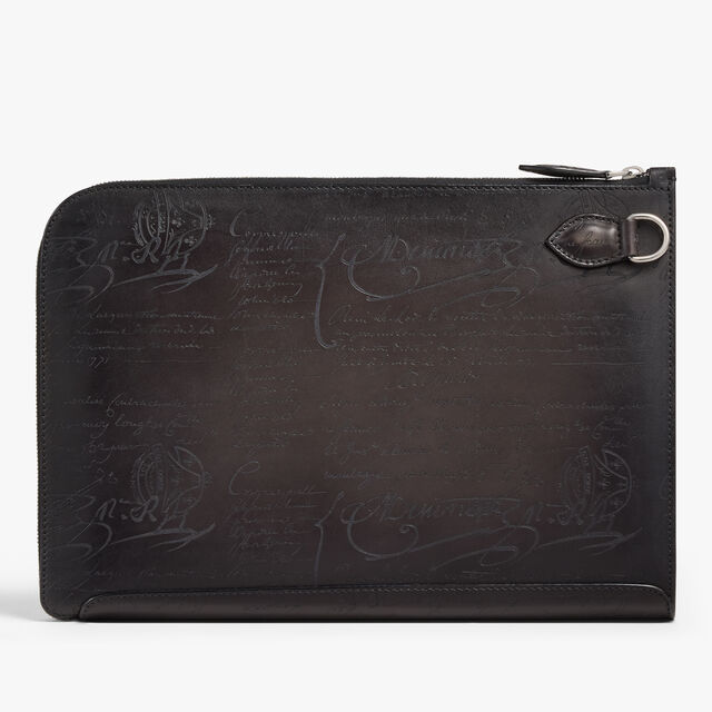 Nino Tgm Scritto Leather Clutch, NERO GRIGIO, hi-res 3