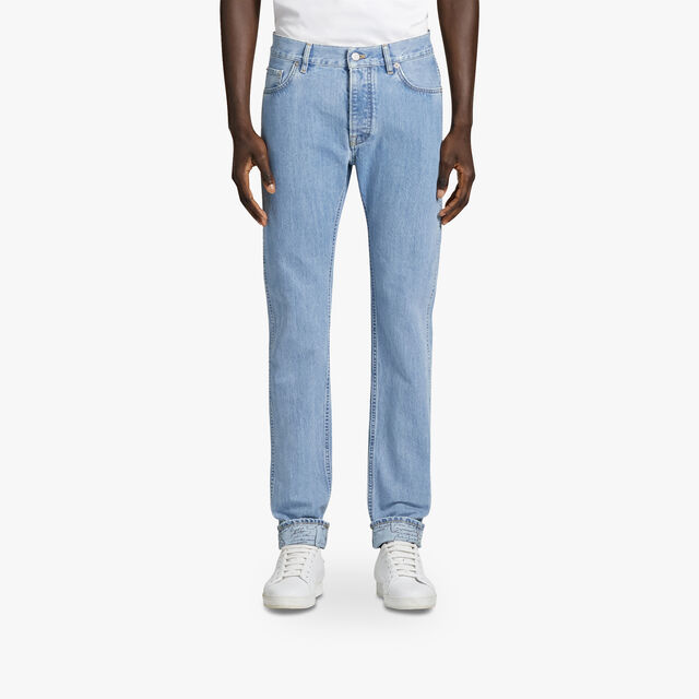 Denim Trousers With Scritto, WHITE SNOW BLUE, hi-res 2