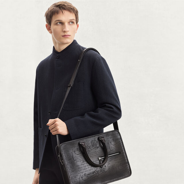 Un Jour Mini Scritto Leather Briefcase, NERO GRIGIO, hi-res 2