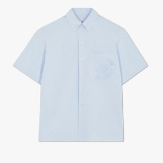 Cotton Short Sleeves Shirt With Scritto Pocket, SKY BLUE, hi-res
