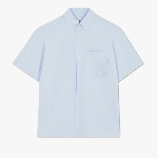 Cotton Short Sleeves Shirt With Scritto Pocket, SKY BLUE, hi-res 1