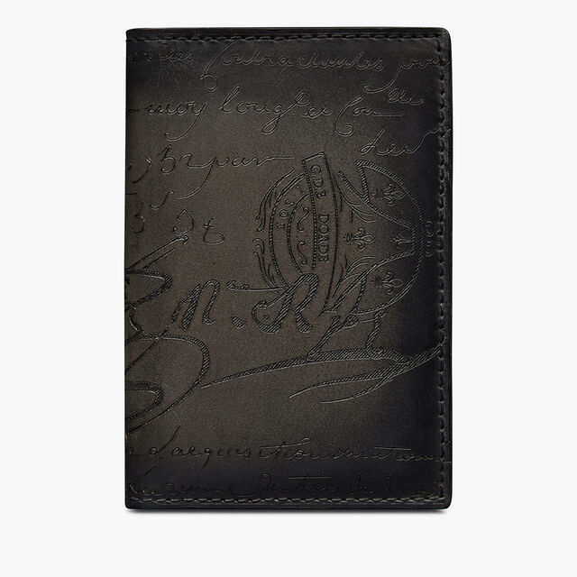 Jagua Scritto Leather Card Holder, NERO GRIGIO, hi-res 1