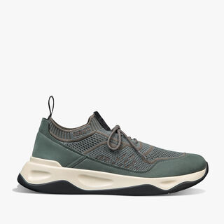 Shadow Scritto Knit And Nubuck Leather Sneaker, STORM GREEN, hi-res