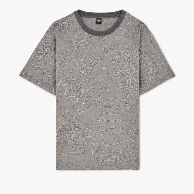 T-Shirt En Jacquard Scritto All-Over, FOSSIL GREY, hi-res 1