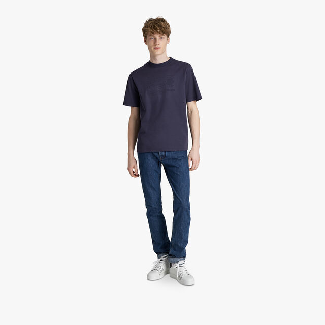 자수 스크리토 T-셔츠, INK BLUE, hi-res 4