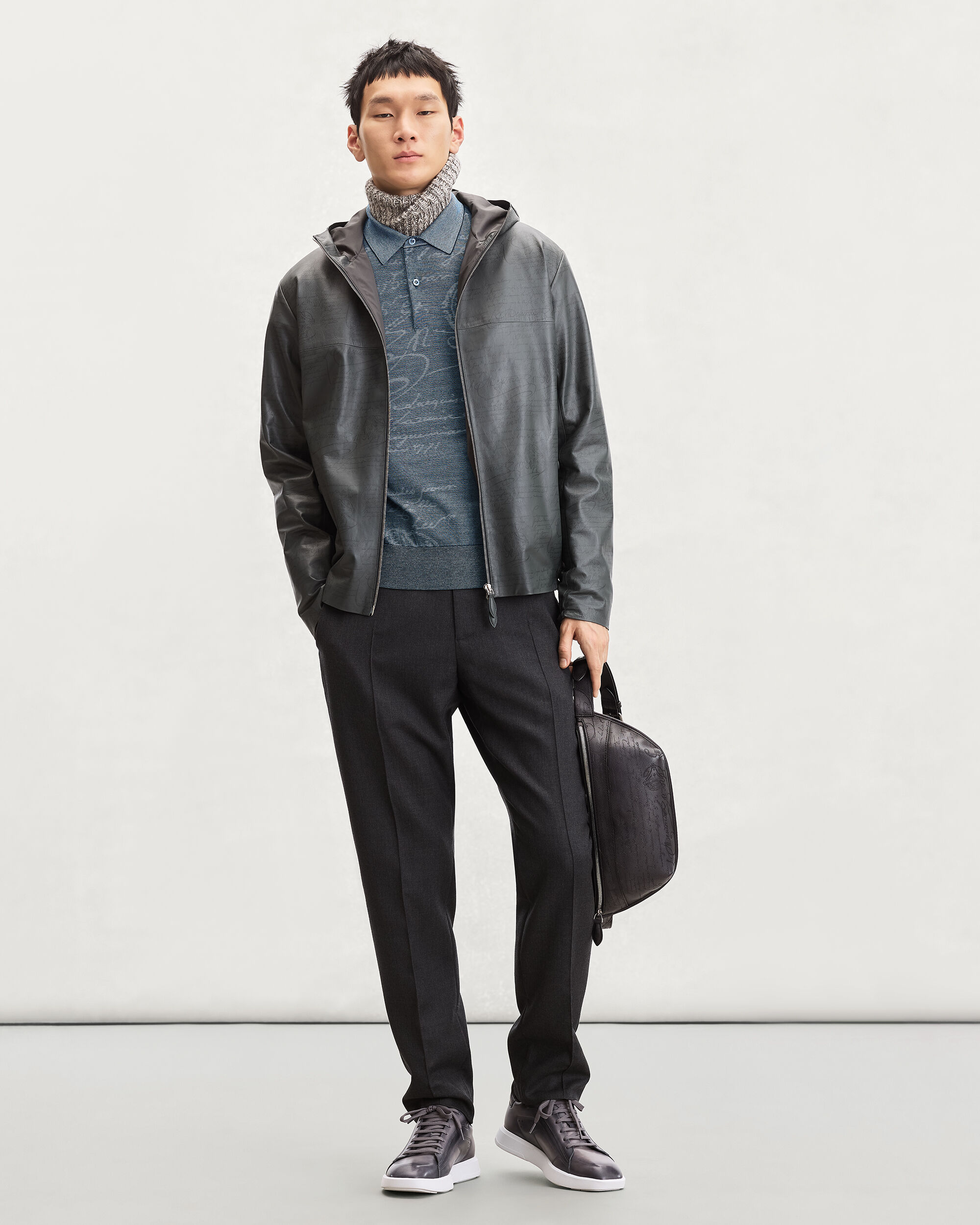 Light Scritto Pattern Polo, Dark Green, hi-res