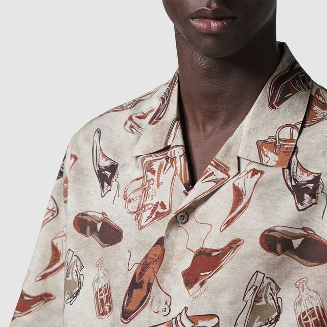 亚麻和棉质印花短袖衬衫, ICONIC SUMMER BROWN, hi-res 6