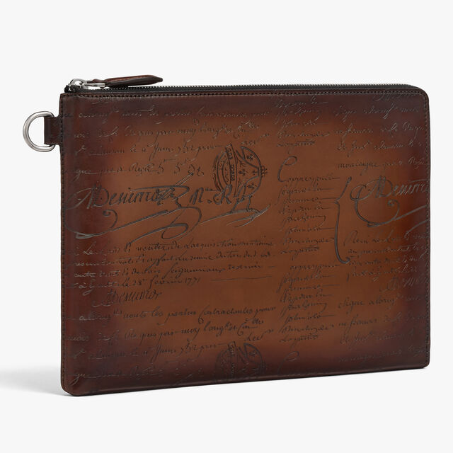 Nino GM Scritto Leather Clutch, CACAO INTENSO, hi-res 5