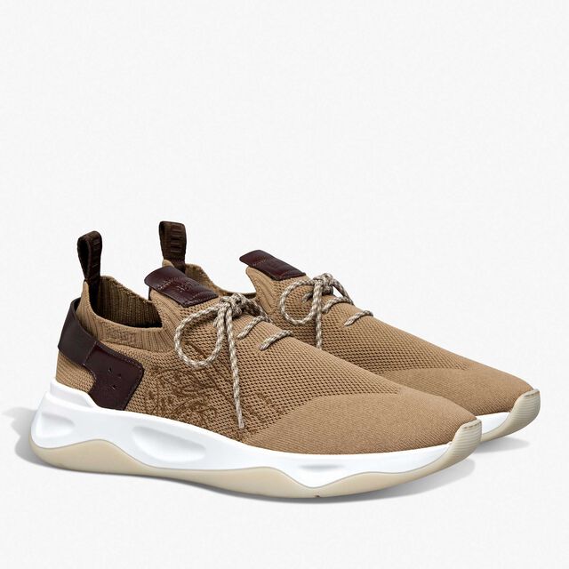 Shadow Scritto Knit And Lagoon Calf Sneaker, BEIGE, hi-res 2