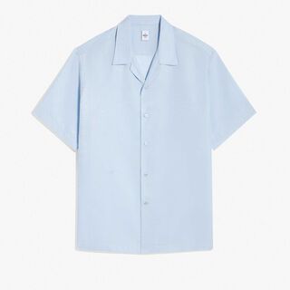 Cotton Silk Scritto Short Sleeves Shirt, SKY BLUE, hi-res