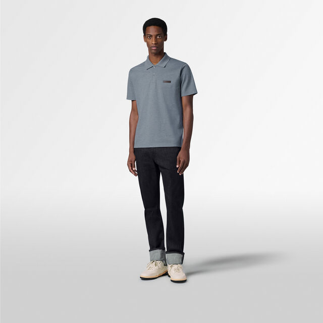 Classic Pique Leather Tab Polo, TITANIUM BLUE, hi-res 4