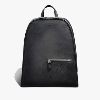 Working Day Scritto Leather Backpack, NERO GRIGIO, hi-res