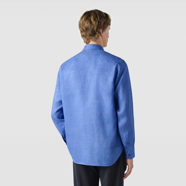 Linen Shirt With Scritto Pocket, SUMMER BLUE, hi-res 3