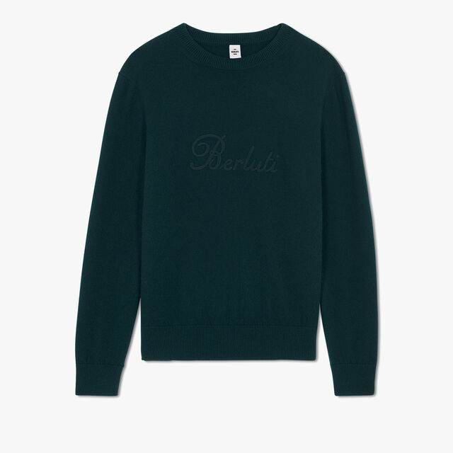 Cashmere Sweater With Embroidered Logo, DARK GREEN, hi-res 1