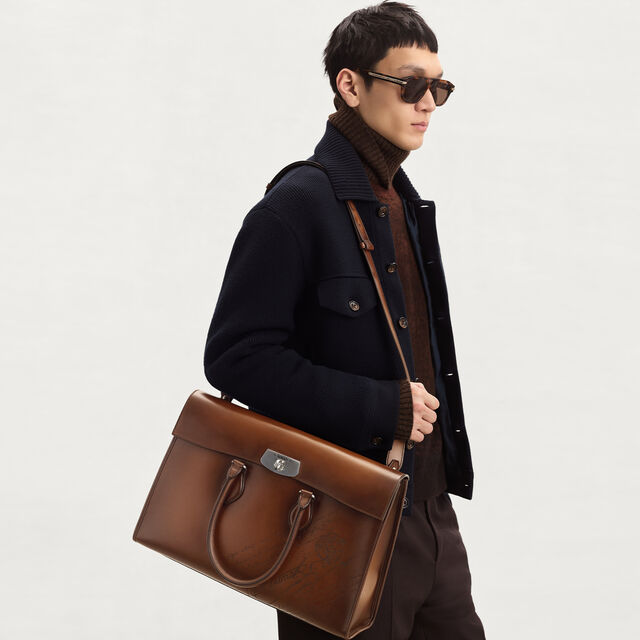 E'Mio Scritto Leather Briefcase, CACAO INTENSO, hi-res 2
