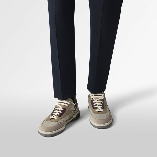 Playoff Suede Calf, Calf Leather And Textile Sneaker, TAUPE, hi-res 2
