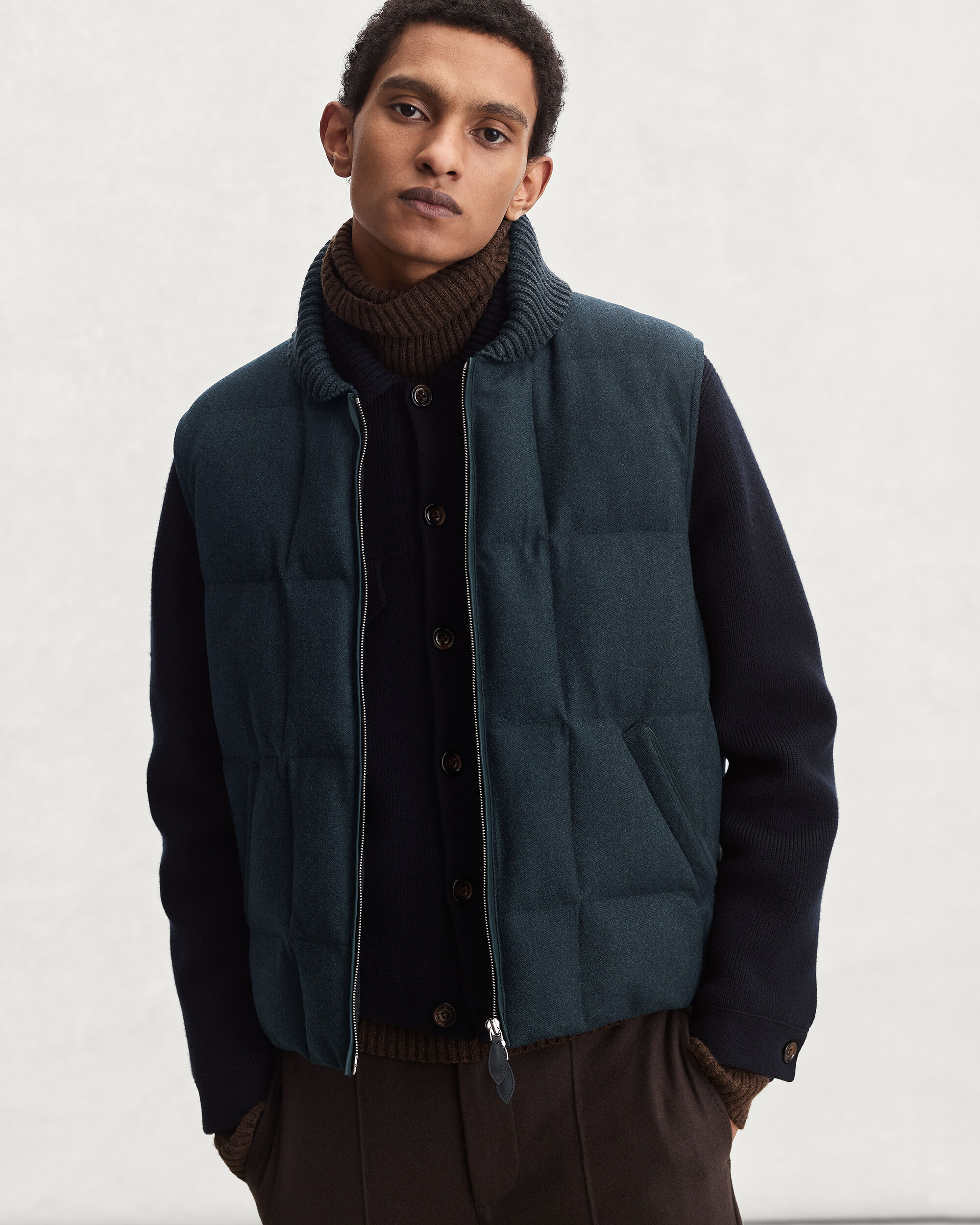 Puffer Gilet with Leather Details, Dark Lead, hi-res