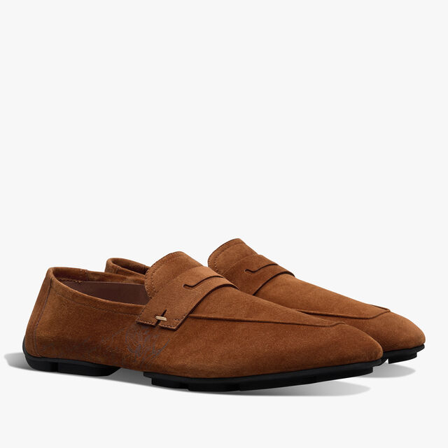 Lorenzo Drive Scritto Camoscio Calf Leather Loafer, OCHER, hi-res 2