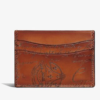 Bambou Scritto Leather Card Holder, ARANCIO VERMIGLIO, hi-res