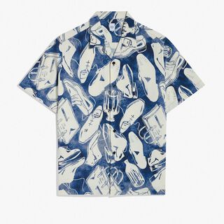 실크 프린트 반팔 셔츠, ICONIC SUMMER BLUE, hi-res