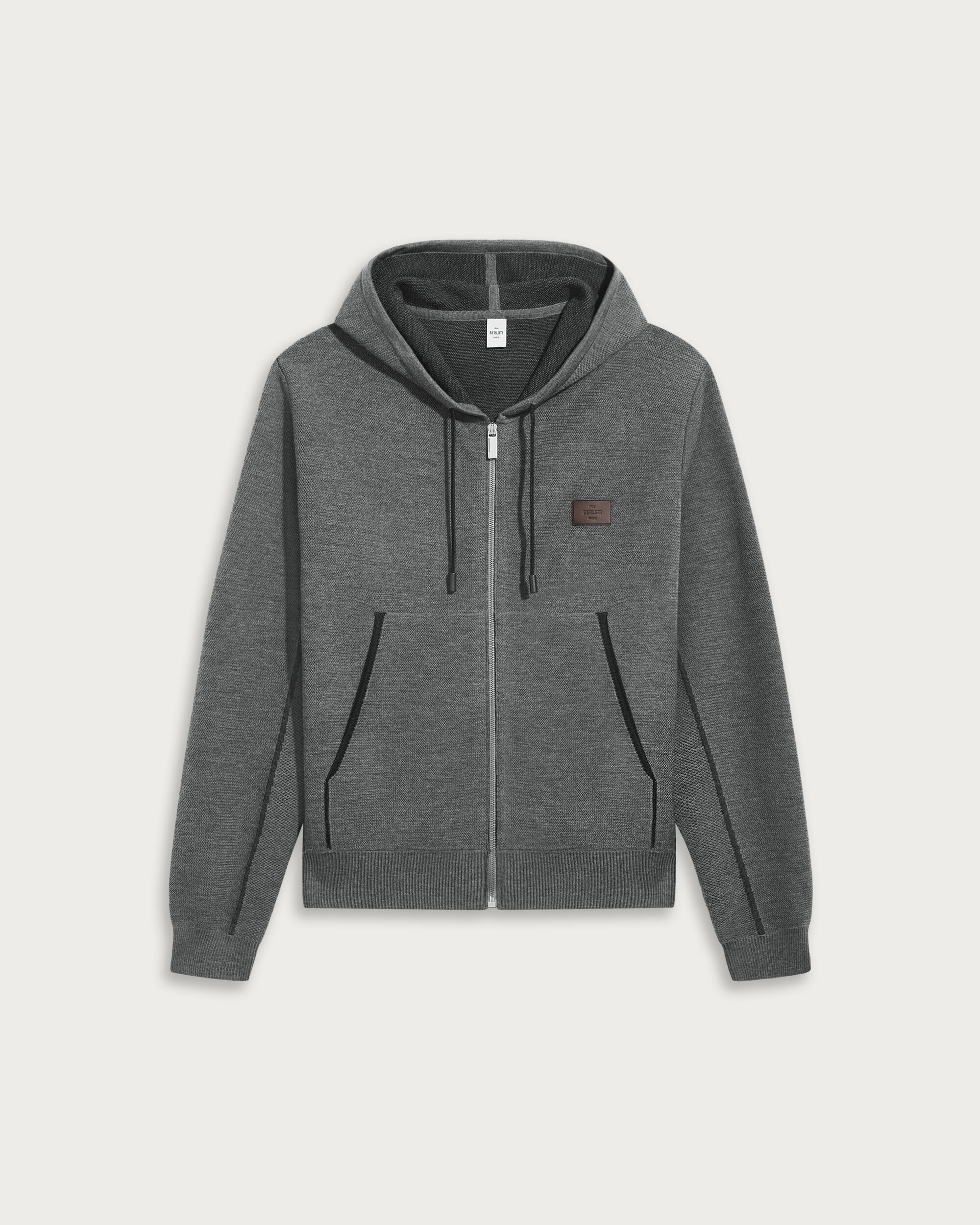Shadow Zipped Hoodie with Leather Details, Midnight Grey, hi-res