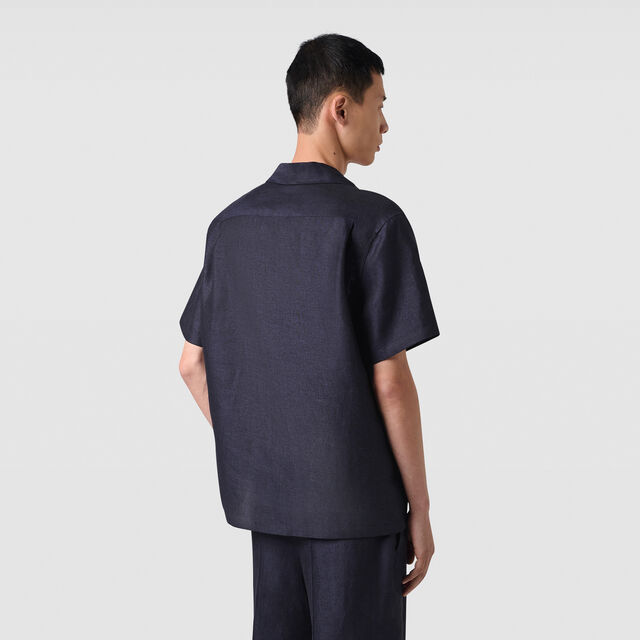 Linen Scritto Short Sleeved Vareuse, SHADES OF BLUE  , hi-res 4