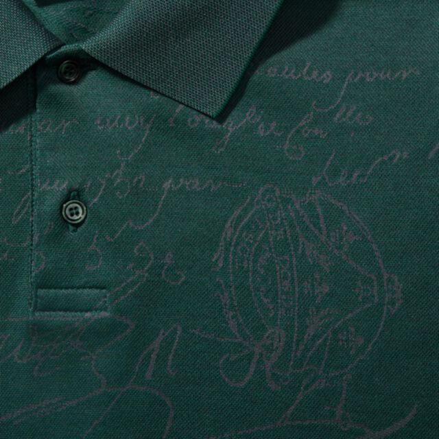 SCritto图纹珠地布Polo衫, DEEP GREEN, hi-res 6