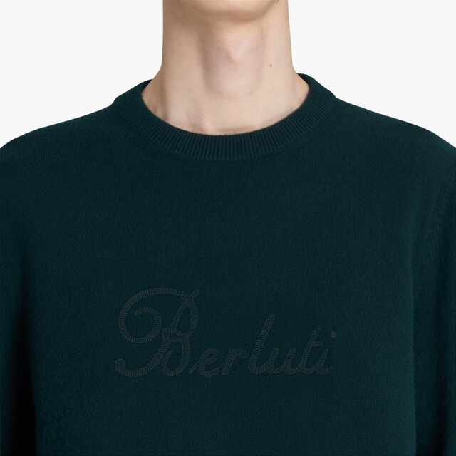 Cashmere Sweater With Thabor Embroidery, DARK GREEN, hi-res 5