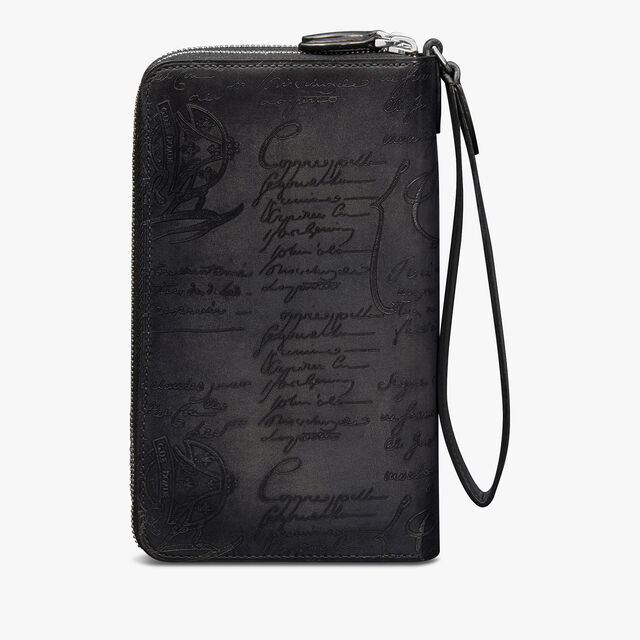 Tali Scritto Leather Long Zipped Wallet, NERO GRIGIO, hi-res 2