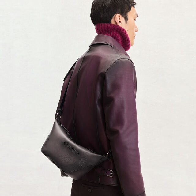 Toujours Soft Zipped Hobo XS In Scritto Leather, CHARCOAL, hi-res 2