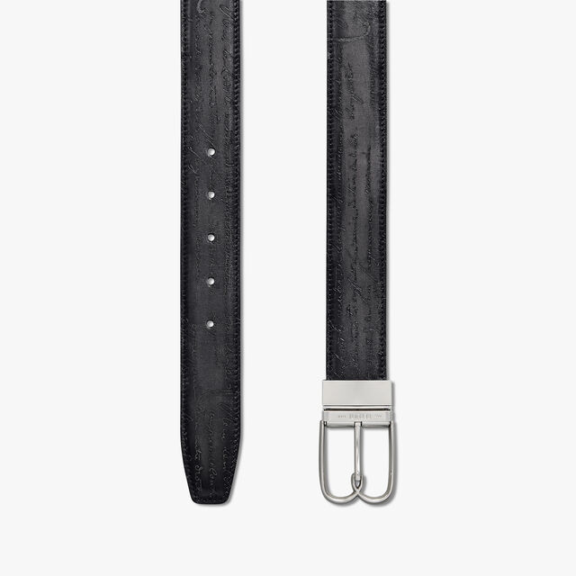 B Volute Scritto Leather 35 mm Reversible Belt, NERO GRIGIO + NERO CAVIAR, hi-res 3
