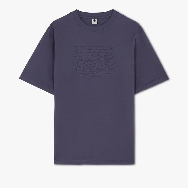자수 스크리토 T-셔츠, INK BLUE, hi-res 1