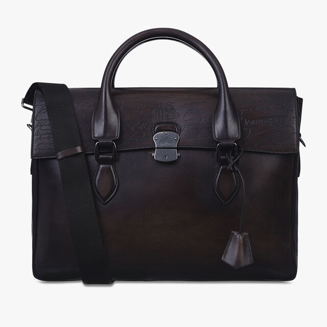 E'Mio Scritto Leather Briefcase, EBANO, hi-res 2
