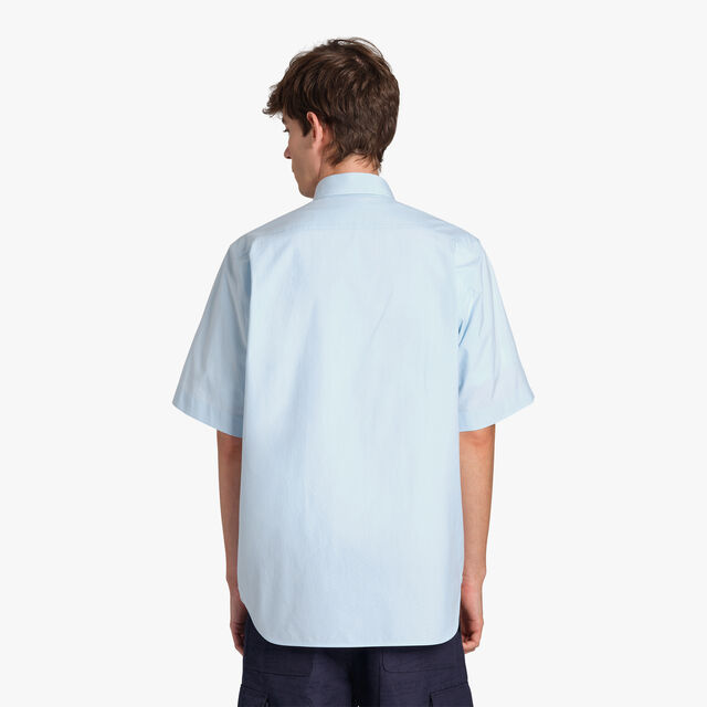 Cotton Short Sleeves Shirt With Scritto Pocket, SKY BLUE, hi-res 3