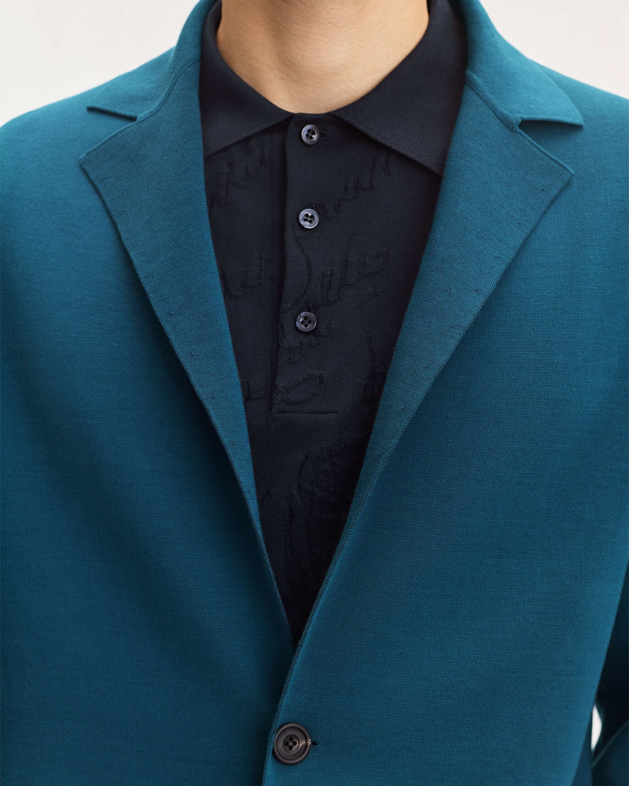 Double Face Knitted Jacket with Leather Detail, Nile Blue, hi-res